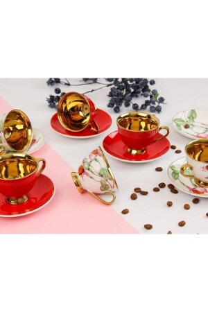 Kaffeetassen-Set aus Porzellan mit Blumenmuster in Rotgold für 6 Personen Harlem-755 HARLEM-750 - 2