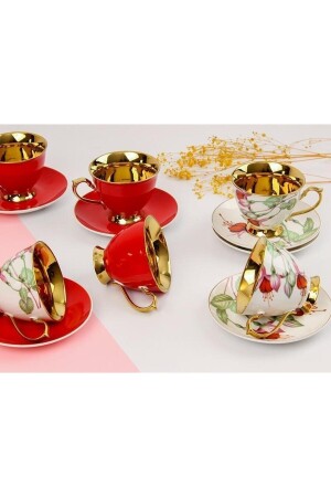 Kaffeetassen-Set aus Porzellan mit Blumenmuster in Rotgold für 6 Personen Harlem-755 HARLEM-750 - 3