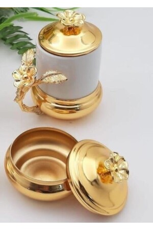 Kaffeetassen-Set des Bräutigams mit Halter für türkische Köstlichkeiten, Tassen-Sets, Gold-Metallic, Gelbgold, gelbe Tassen, AKERDAMATKAHVESIA021222 - 4