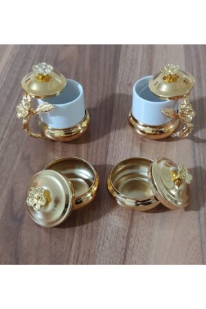 Kaffeetassen-Set des Bräutigams mit Halter für türkische Köstlichkeiten, Tassen-Sets, Gold-Metallic, Gelbgold, gelbe Tassen, AKERDAMATKAHVESIA021222 - 6