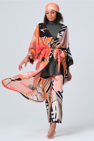 Kaftan - Kimono - Pareo - Tesettür Pareo'su Krep Kumaş - Üzeri 7030-ES - 2