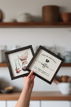 Kahve Köşesi- Fresh Brewed Ahşap Çerçeveli Tablo Seti - Wooden Factory