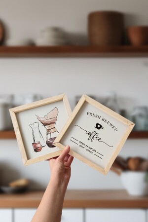 Kahve Köşesi- Fresh Brewed Ahşap Çerçeveli Tablo Seti - Wooden Factory