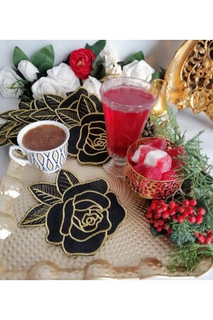 Kahve Yanı Peçete-sunum Peçetesi-yılbaşı Kokteyl Peçetesi -6 Adet-(rose Model) - Lady Rio