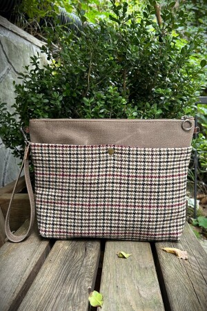 Kahverengi Clutch Waxed Canvas Ayarlanabilir Askılı Portföy Mumlu Kanvas Kadın El ve Omuz Çantası - 6