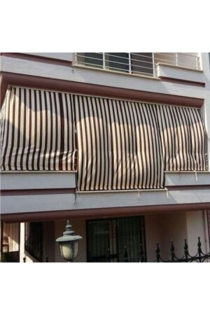 Kahverengi Krem Çizgili Balkon Perdesi- Balkon Çadır Brandası- Balkon Güneşlik - 1
