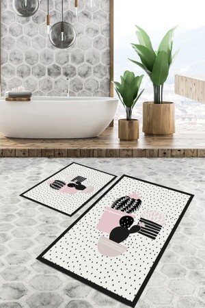 مجموعة السجاد المقطوعة ذات النمط من كاكتوس (MNZ-Cactus Patterned Spotted Carpet Set (60x100/40x60) - Wlly176 - Genel Markalar