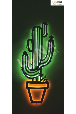 Kaktus LED beleuchtete Holzmalerei Wanddekoration 70x30 cm.KAKTUS-LED - LUNA LAZER