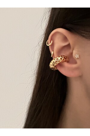 Kalın Boğumlu Yıldızlı Kıkırdak Küpesi Earcuff - 2