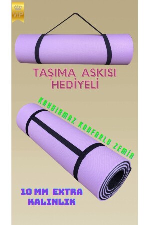 Kalın Yumuşak Çift Katlı Pilates Yoga Kamp Matı Minderi 170x55 Cm 10mm Lila & Siyah Aski Hedi?yeli? - 1