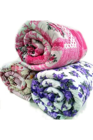 Kaliteli Lüx Çiçekli Renkli Tek Kişilik Kalın Elyaf Yorgan - Taç Kristal