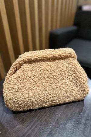 Kamelfarbene Plüsch-Teddy-Clutch-Portfoliotasche für Damen - 3