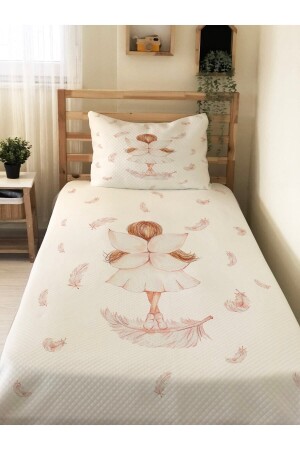 Kanatlı Prenses Desenli Bebek Ve Çocuk Baskılı Tek Kişilik Pike Takımı 160x230 Beyaz - Evmila