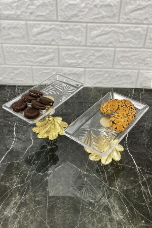 Kand 2'li Küçük Boy Madlen Cam Sunumluk Metal Ayaklı Cam Servislik - May Home