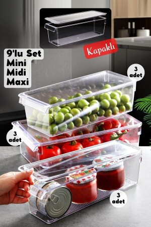 Kapaklı 9'lu Set Tall Clear Buzdolabı & Dolap Içi Düzenleyici Organizer NDY-EP-TLLK9SET - 1