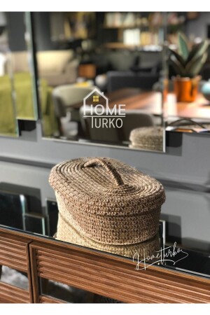 , Kapaklı Jüt - Hasır, Sepet, Organizer, Düzenleyici, Mutfak Sepeti Dekoratif HT-F1 - HomeTurko