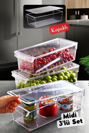 Kapaklı Midi Tall Clear Buzdolabı & Dolap Içi Düzenleyici Organizer 3 Adet NDY-EP-616 - 2