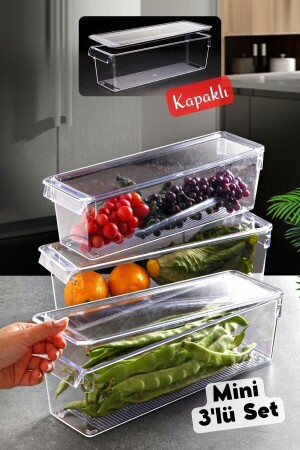 Kapaklı Mini Tall Clear Buzdolabı & Dolap İçi Düzenleyici Organizer - 3 Adet NDY-EP-615 - 2