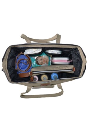 Kapitone Mommy Baby Bag Exclusive Tasarım 2 Li Set Bej Anne Bebek Bakım Ve Kadın Çantası - 8