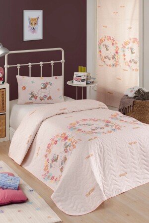 Kapitone Yatak Örtüsü Seti Tek Kişilik Unicornlar Pembe - Enlora Home