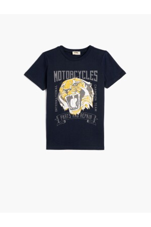 Kaplanlı Tişört Kısa Kollu Bisiklet Yaka Pamuklu - Koton