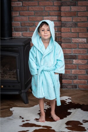 Kapşonlu Çiçek Ve Göz Nakışlı Wellsoft Çocuk Sabahlık (TURKUAZ) tur04-uni - MEYHOME