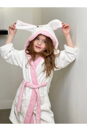 Kapşonlu Çocuk Bornoz %100 Pamuk Kız Erkek Bornozu Köpek Hayvan Beyaz BRZ0001 - Genel Markalar