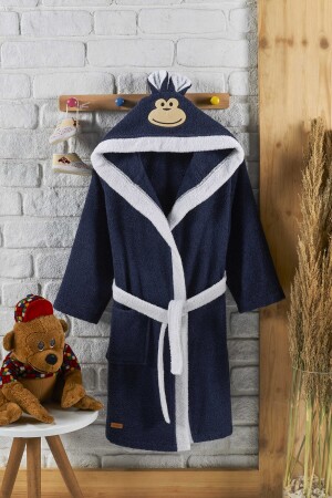 Kapşonlu Çocuk Bornoz %100 Pamuklu Su Emici Kız Erkek Bebek Indigo ELYPRKR00978 - ELY PARKER