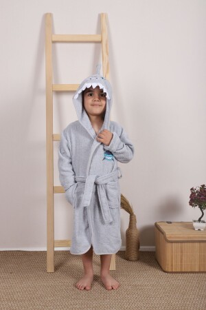 kapşonlu erkek çocuk bornozu - Lavin