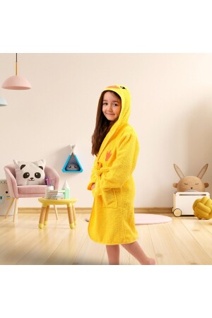 Kapşonlu Kız-erkek Çocuk Bornozu Ördek Nakışlı - Lavin