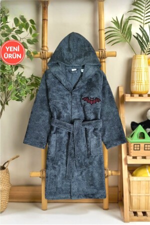 Kapşonlu Yumuşacık Bambu unisex Kız-erkek Çocuk Havlu Bornozu ANTRASİT /YARASA - 1