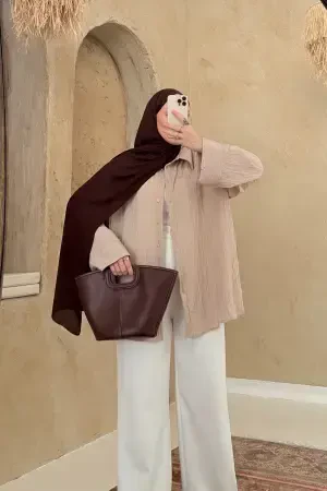 Kapsül Dokulu Gömlek Bej - Nuuwears