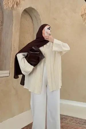 Kapsül Dokulu Gömlek Krem - Nuuwears