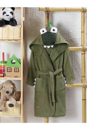 Kapüşonlu Çocuk Bornoz %100 Pamuk Kız-erkek Bebek Çocuk Bornozu Hayvan Timsah Yeşil - Çarşaf Dünyasi