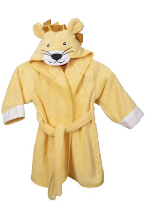 Kapüşonlu Çocuk Bornoz Kız Erkek Bornozu Aslan Hayvan Sarı BRZ0001 - ÇARŞAF DÜNYASI