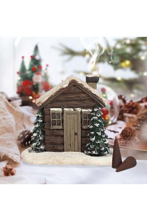 Kar Efektli Ev Şeklindeki Yılbaşı Temalı El Boyaması Tütsülük - Gobo