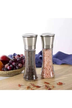 MNZ-Black Pepper Salt Mill Set من 2 مع طحن صيراميك معدني ارتفاع 19 سم - Matar Endüstriyel Mutfak Ekipmanları