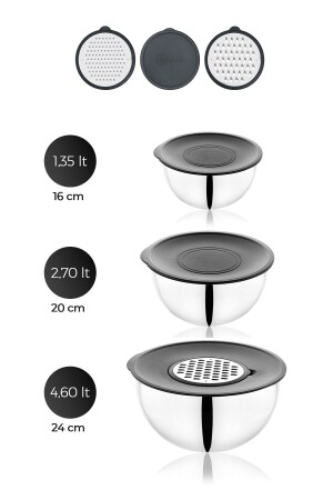 Karat 16-20-24 cm 9-teilige Rührschüssel aus Stahl mit Reibe 17120 - 5