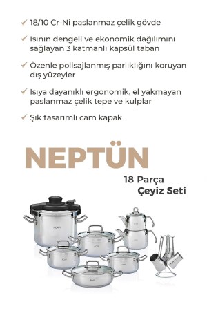 Karat Neptün 18 Parça Çelik Çeyiz Seti - Silver 017160-1 - 4