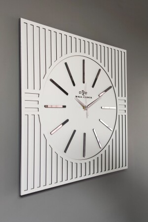 MNZ- مربع خط نمط المرآة Plexi ديكوراتي الأبيض والفضة ساعة الجدار kbs100sg - aSSe Tasarım