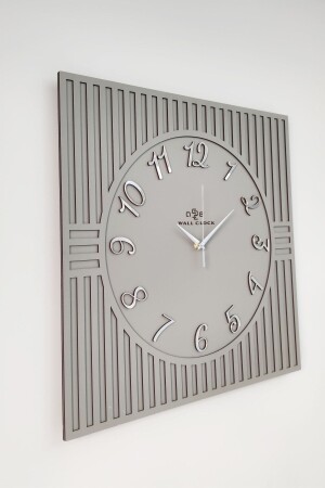 Kare Çizgi Desenli Türkçe Rakam Antrasit & Gümüş Dekoratif 50x50cm Duvar Saati KTR50x50 - aSSe Tasarım