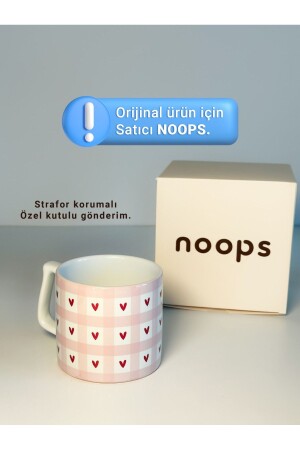 Kare Desenli Kalpli Özel Noops Kutulu Kupa Bardak Seramik Kahve Mug - 2