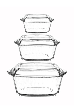 Pyrex-Set mit quadratischem Deckel, 3-teilig, 59039/59049/59029 MG/59029/59039/59049 - Paşabahçe
