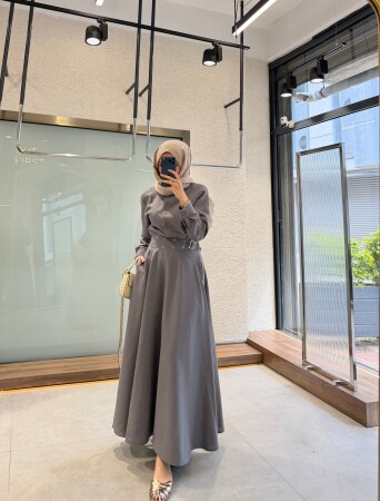Karya Kemer Detaylı Elbise - Antrasit - Nuuwears
