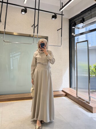 Karya Kemer Detaylı Elbise - Bej - Nuuwears