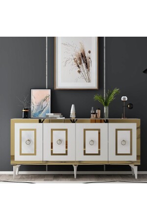 KARYA SIDEBOARD MIT 4 TÜREN UND REGALEN WEISS-GOLD KNS8046 - 2