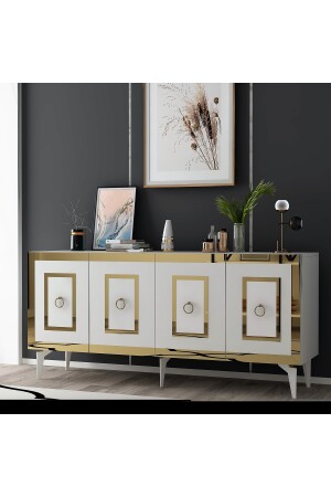 KARYA SIDEBOARD MIT 4 TÜREN UND REGALEN WEISS-GOLD KNS8046 - 4