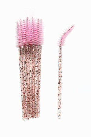 Kaş Ve Kirpik Fırçası Kıvrılabilen Uç 10 Adet Transparan Simli Gövde Pembe - Lalvolin