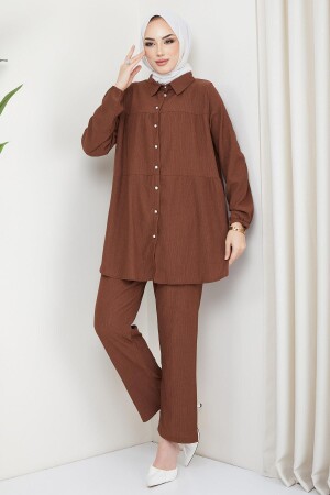 Kat Gömlekli Bürümcük Ikili Takım Kahverengi - Hafsamina