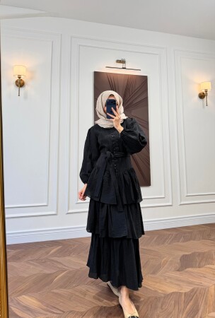 Kat Kat Volanlı Elbise - Siyah - Nuuwears